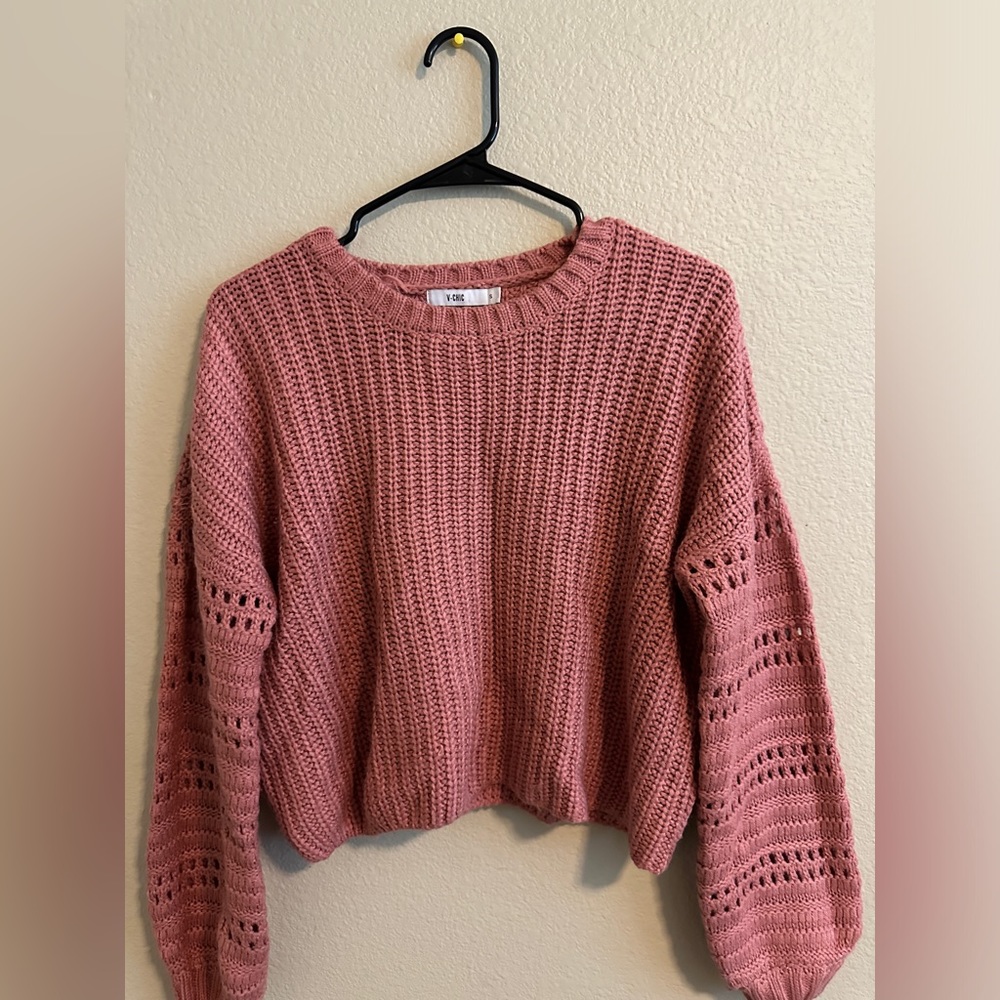 V-chic pink bobble cropped knit sweater
